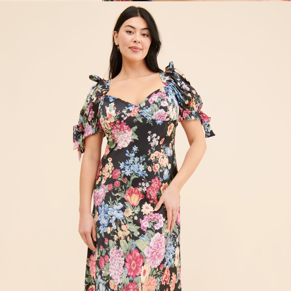 Selkie Floral Poet Slip Dress - Black, Pink, Blue, Green, Silk - Picture 8 of 8